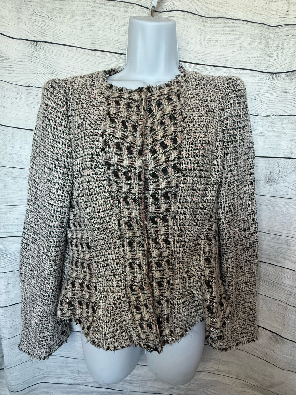 Rebecca Taylor Peplum Tweed black white pink Bouclé Blazer